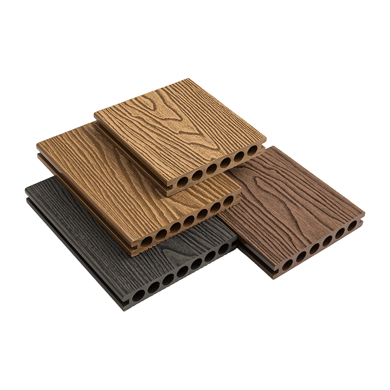 Pisos compuestos de madera y plástico PE con orificios redondos de 140*23 mm (generación 1) Pisos compuestos de madera y plástico PE con orificios redondos de 140*23 mm (generación 1)