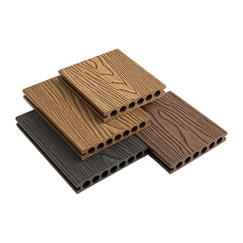 Pisos compuestos de madera y plástico PE con orificios redondos de 140*23 mm (generación 1)
