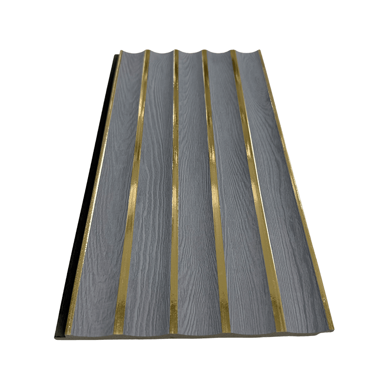 Panel PS con detalles de grano de madera gris de 16 cm y dorado