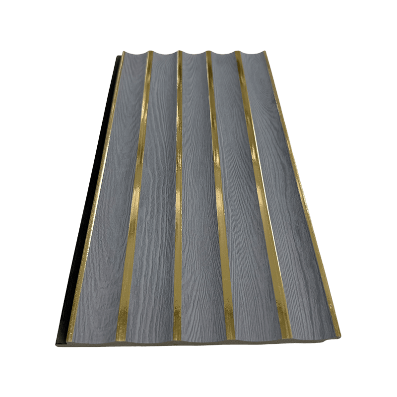 Panel PS con detalles de grano de madera gris de 16 cm y dorado